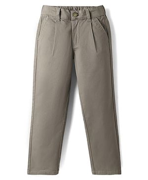 Pine Kids Cotton Elastane Woven Full Length Solid Trouser - Beige