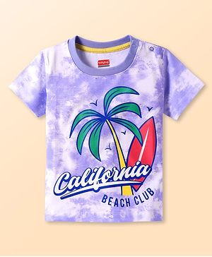 Babyhug Cotton Knit Half Sleeves Tie & Dye T-Shirt with Beach Theme Print - White