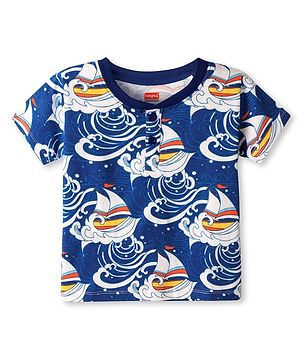 Babyhug Cotton Knit Half Sleeves T-Shirt with Nautical Theme Print - Navy Blue