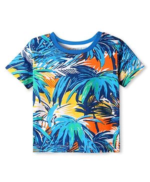 Babyhug Cotton Knit Half Sleeves T-Shirt with Tropical Theme Print - White