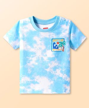 Babyhug Cotton Knit Half Sleeves Tie & Dye T-Shirt with Beach Theme Print - Light Blue