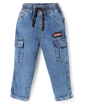 Babyhug Cotton Denim Full Length Washed Jeans with Stretch & Pocket - Blue