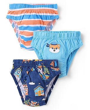 Babyhug 100% Cotton Knit Antibacterial Briefs With Animal Print Pack of 3 - Multicolor
