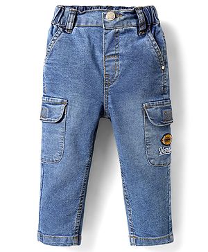 Babyhug Cotton Denim Full Length Washed Jeans with Stretch - Blue