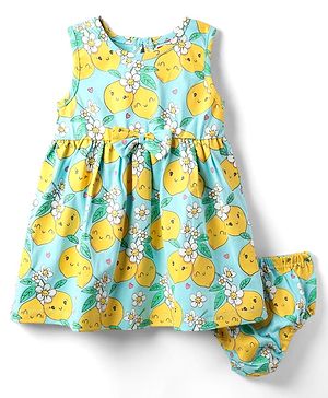 Babyhug Cotton Knit Sleeveless Frock & Bloomers With Floral Print - Light Blue