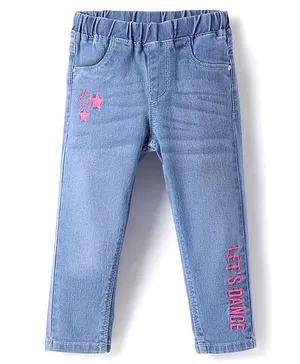 Babyhug
                              Full Length Washed Denim Jeggings with
                              Stretch & Text Embroidery - Light
                              Blue