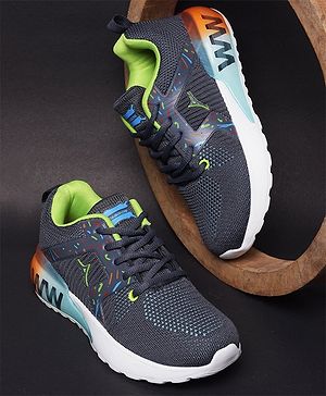 ABROS Mesh Detailed Abstract Designed Lace Up Shoes - Dark Grey & Peacock Green