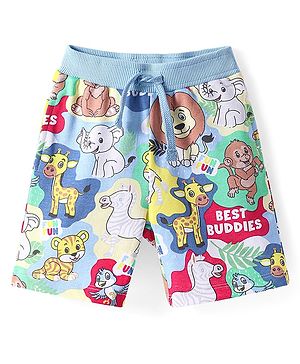 Babyhug Cotton Knit  Mid Thigh Shorts with Animal Print - Blue