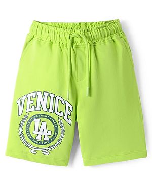 Pine Kids Looper Knit Above Knee Length Shorts With Text Print - Limegreen