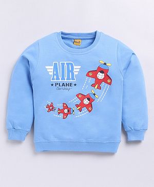 Kidcity Cotton Looper Full Sleeves Air Plane Text Printed Sweatshirt - Blue