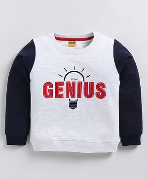 Kidcity Cotton Looper Full Sleeves Genius Text Patch Embroidered Sweatshirt - Multi Colour