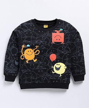 Kidcity Cotton Looper Full Sleeves Monsters Printed Sweatshirt - Black