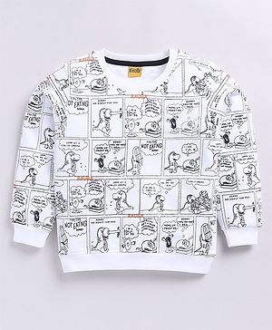 Kidcity Cotton Looper Full Sleeves Comic Art Printed Sweatshirt - White