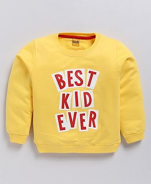 Kidcity Cotton Looper Full Sleeves Best Kid Ever Text Printed Sweatshirt - Gold