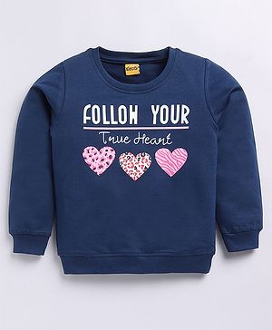 Kidcity Cotton Looper Full Sleeves Hearts Printed Sweatshirt - Navy Blue