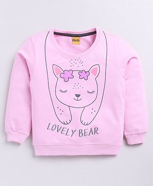 Kidcity Cotton Looper Full Sleeves Lovely Bear Text Printed Sweatshirt - Pink
