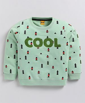 Kidcity Cotton Looper Full Sleeves Cool Text Embroidered Printed Sweatshirt - Light Green