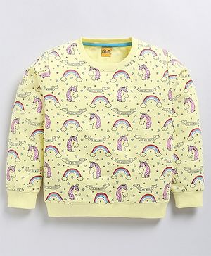 Kidcity Cotton Looper Full Sleeves Unicorn Printed Sweatshirt - Lemon