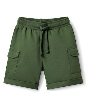 Babyhug Cotton Knit Mid Thigh Length Solid Color Shorts - Green