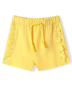 Babyhug Cotton Knit Mid Thigh Length Cut & Sew Shorts with Lace Detailing - Yellow