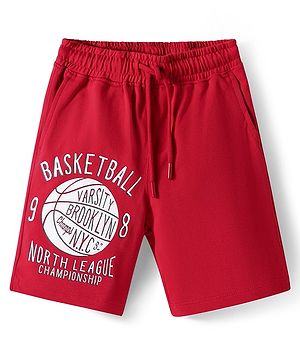 Pine Kids Looper Knit Above Knee Length Shorts with Football Print - Red