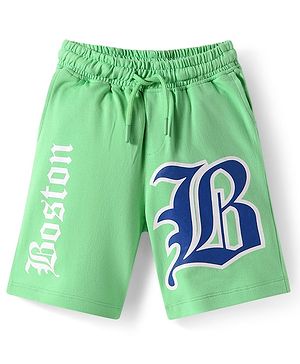 Pine Kids Looper Knit Above Knee Length Shorts with Boston Print - Light Green