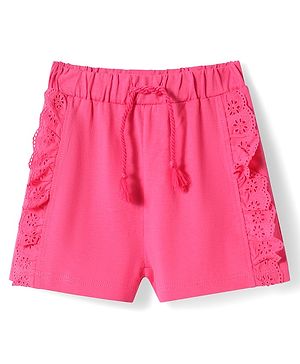 Babyhug Cotton Knit Mid Thigh Length Cut & Sew Shorts with Lace Detailing - Dark Pink