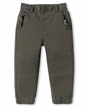 Babyhug Cotton Lycra Woven Full Length Solid Trouser With Stretch - Olive
