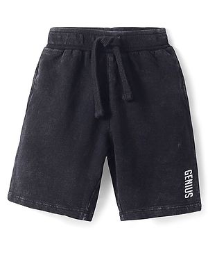 Babyhug Cotton Knit Mid Thigh Length Shorts with Text Print - Black
