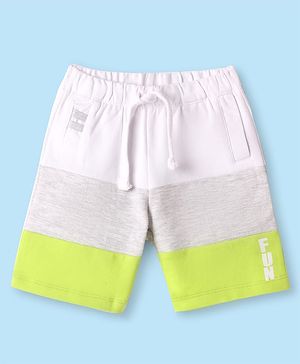 Babyhug Cotton Knit Mid Thigh Cut & Sew Shorts with Tape Detailing - White & Grey