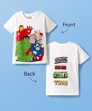 Pine Kids Marvel Single Jersey Knit Half Sleeves T-Shirt with Front & Back Avengers Graphics - White