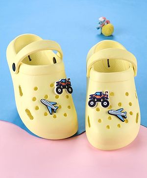 Cute Walk by Babyhug Clogs With Aeroplane & Monster Car Applique - Yellow