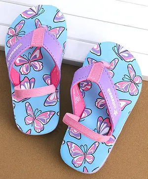 Cute Walk by Babyhug Butterfly Printed Flip
                      Flops with Back Strap - Sky Blue
