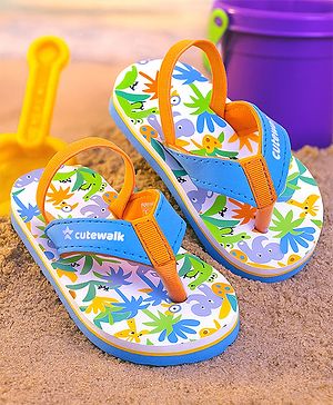 Cute Walk by Babyhug Jungle Theme Printed Flip Flops with Back Strap - Blue