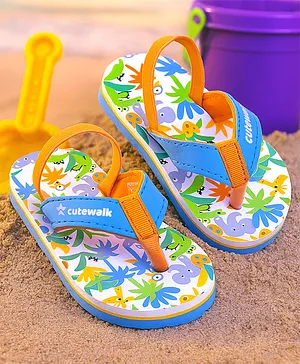 Cute Walk by Babyhug Jungle Theme Printed
                      Flip Flops with Back Strap - Blue