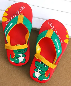 Cute Walk by Babyhug Flip Flops with Back
                      Strap & Crocodile Print - Red