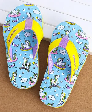 Cute Walk by Babyhug Slip On Flip Flops with
                      Unicorn Print - Yellow & Blue