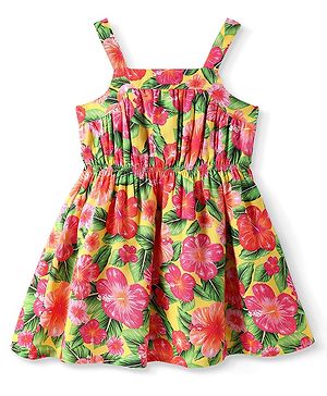 Babyhug Cotton Woven Sleeveless Frock with Floral Print - Multicolor