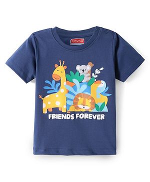Babyhug Cotton Knit Half Sleeves T-Shirt with Jungle Theme Print - Navy Blue