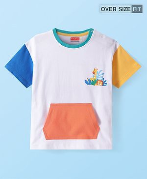 Babyhug Cotton Knit Half Sleeves Oversized T-Shirt with Front & Back Jungle Theme Print - White