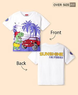 Babyhug Cotton Knit Half Sleeves Oversized T-Shirt with Beach Theme Print - White