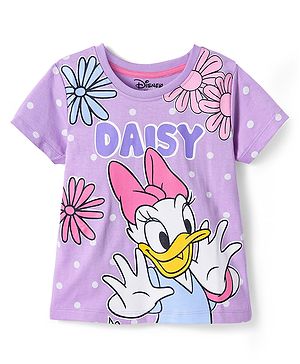 Babyhug Disney Single Jersey Knit Half Sleeves T-Shirt with Daisy Graphics - Lilac