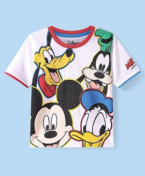 Babyhug Disney Single Jersey Knit Half Sleeves T-Shirt With Mickey Mouse And Family Graphics - White