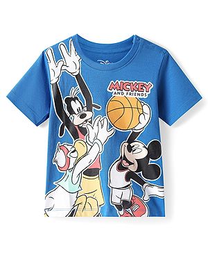 Babyhug Disney Single Jersey Knit Half Sleeves T-Shirt With Mickey Mouse And Family Graphics - Blue