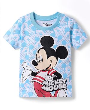 Babyhug Disney Single Jersey Knit Half Sleeve T-Shirt With Mickey Mouse Graphics - Light Blue