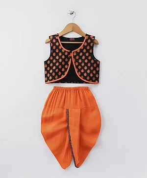 Twisha Floral Jacket & Dhoti Set - Orange