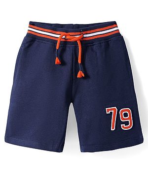 Babyhug Cotton Knit Shorts with Number Embroidery - Navy Blue