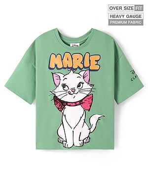 Pine Kids Disney Terry Knit Half Sleeves Oversize Drop Shoulder T-Shirt With Aristocats Marie Graphics And Sequins Detailing - Mint