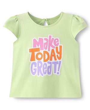 Babyhug Cotton Knit Half Sleeves T-Shirt with Make Today Great Text Print - Light Green