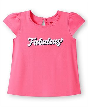 Babyhug Cotton Knit Half Sleeves T-Shirt With Fabulous Text Print - Pink